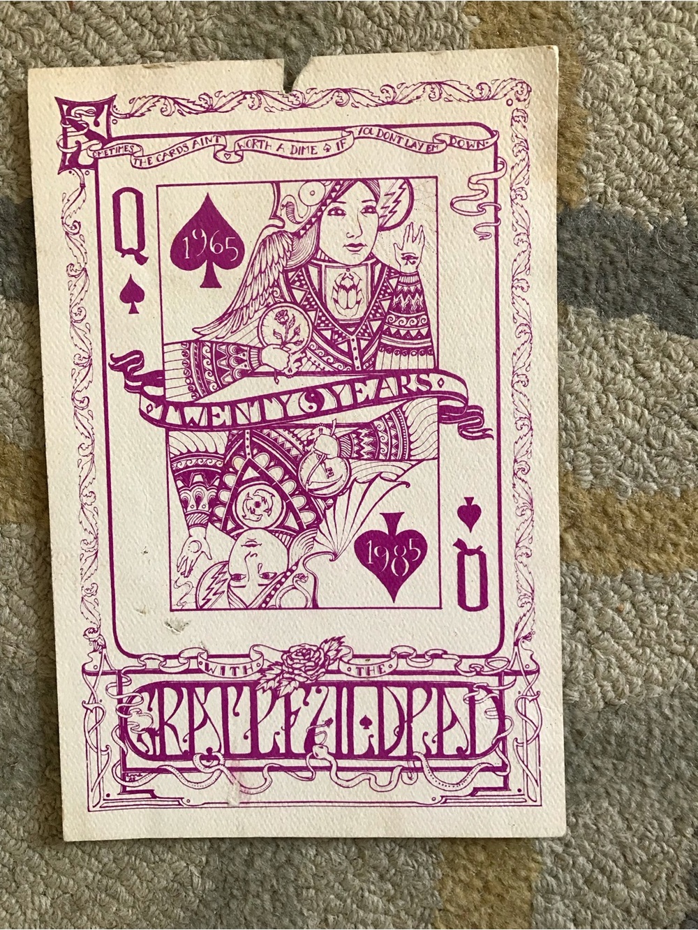 Grateful Dead Twenty Years Queen Of Spades Promo Card Vintage